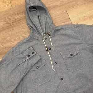 Lucky Brand Hooded Chambray Shirt Shacket Men's 2XL Long Sleeve Preppy Casual